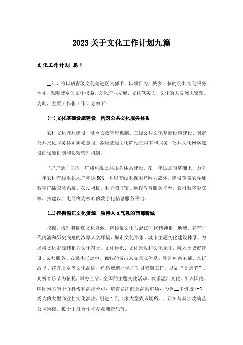 2023关于文化工作计划九篇