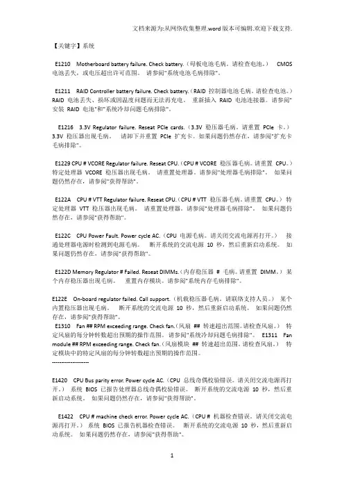 【系统】DELL服务器LCD报错代码全