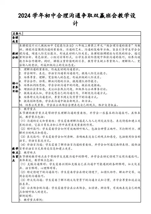 2024学年初中合理沟通争取双赢班会教学设计