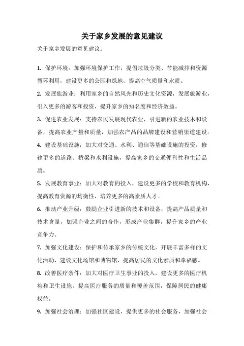 关于家乡发展的意见建议