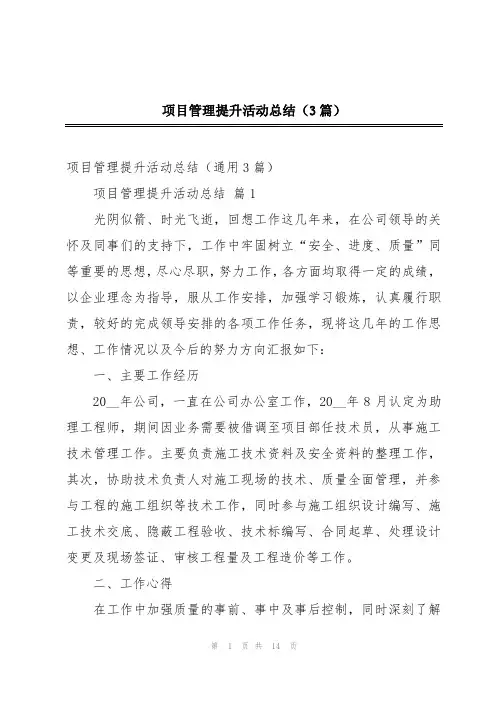 项目管理提升活动总结(3篇)
