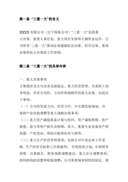 公司管理制度-“三重一大”决策制度实施细则模板