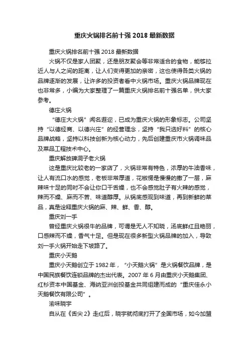 重庆火锅排名前十强2018最新数据