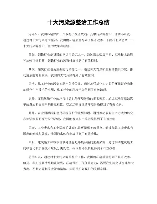 十大污染源整治工作总结