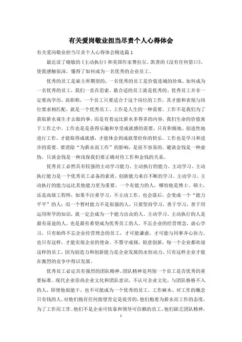 有关爱岗敬业担当尽责个人心得体会