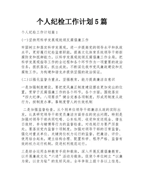 个人纪检工作计划5篇