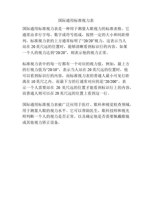 国际通用标准视力表