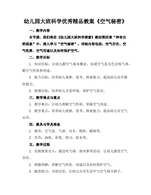 幼儿园大班科学优秀精品教案《空气的秘密》