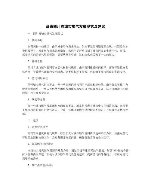 浅谈四川省城市燃气发展现状及建议