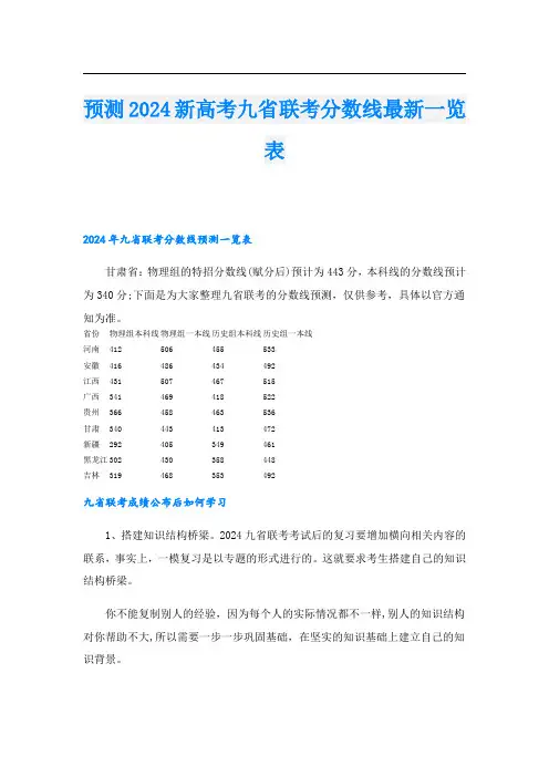 预测2024新高考九省联考分数线最新一览表