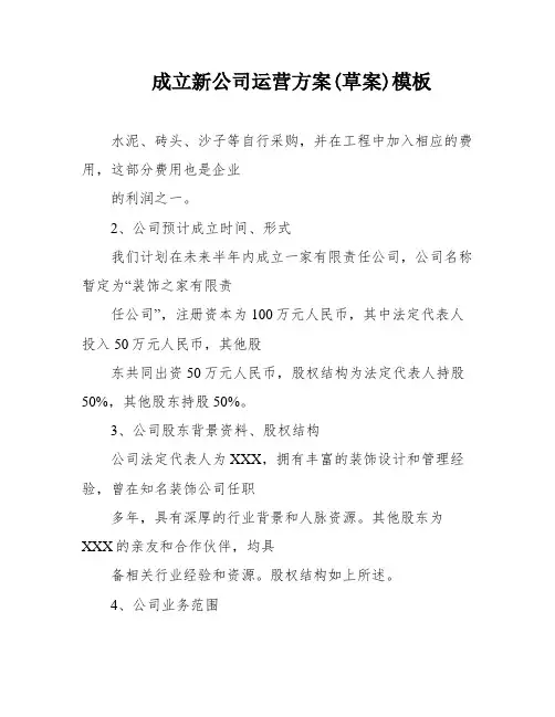 成立新公司运营方案(草案)模板