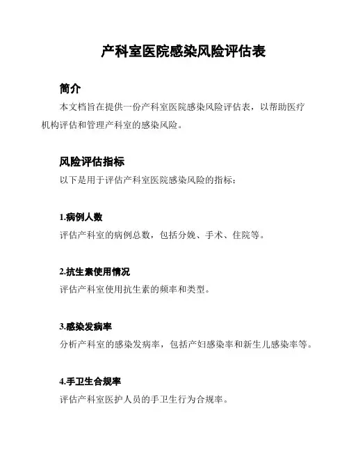 产科室医院感染风险评估表