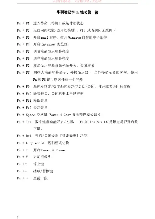 华硕笔记本fn键功能一览