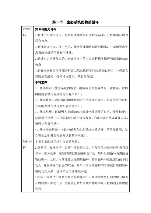 人教版高中生物必修三《生态系统的物质循环》教案
