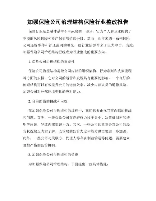 加强保险公司治理结构保险行业整改报告