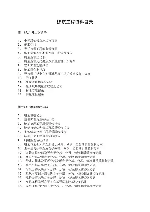 建筑工程资料目录