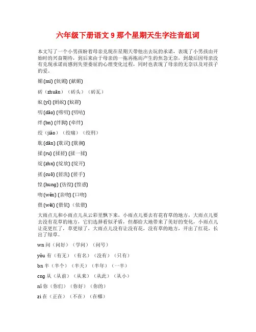 六年级下册语文9那个星期天生字注音组词