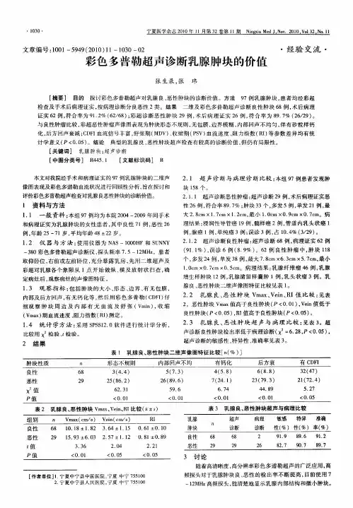 彩色多普勒超声诊断乳腺肿块的价值