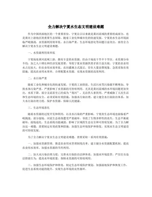 全力解决宁夏水生态文明建设难题