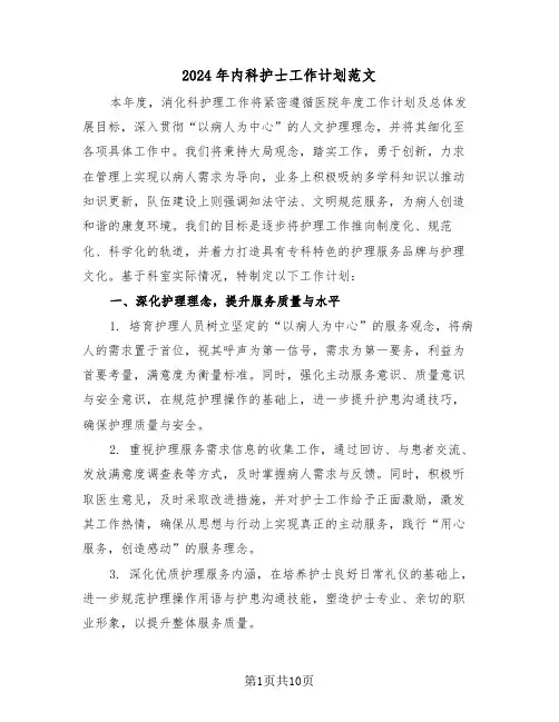 2024年内科护士工作计划范文（五篇）