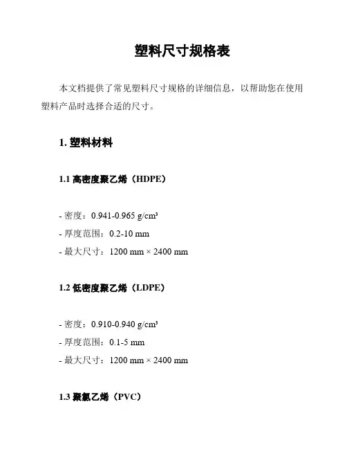 塑料尺寸规格表