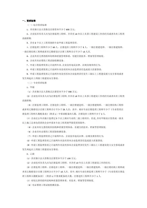 工程监理资质要求及承接范围