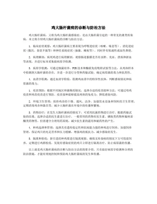 鸡大肠杆菌病的诊断与防治方法