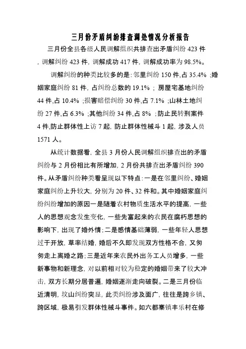 3月份矛盾纠纷排查调处情况分析报告