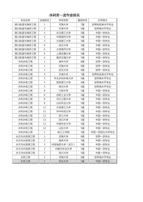 水利类一流专业排名