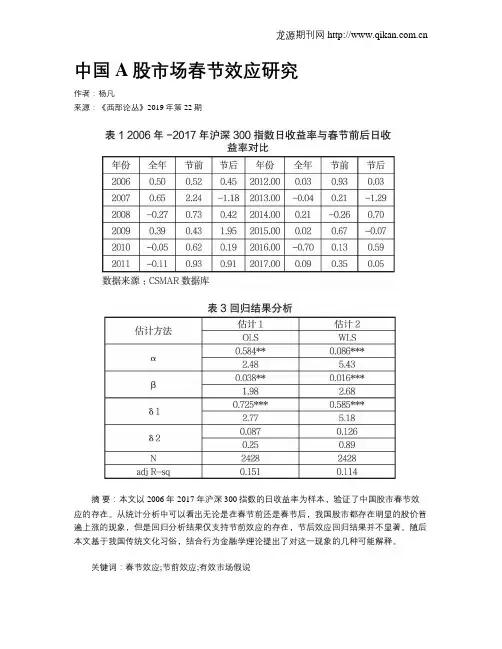 中国A股市场春节效应研究
