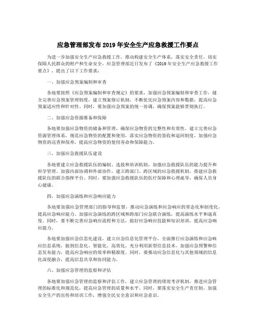 应急管理部发布2019年安全生产应急救援工作要点