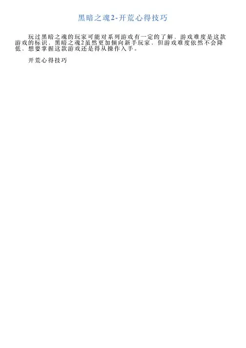 黑暗之魂2开荒心得技巧