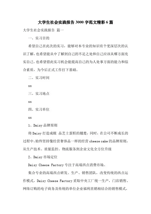 大学生社会实践报告3000字范文精彩6篇