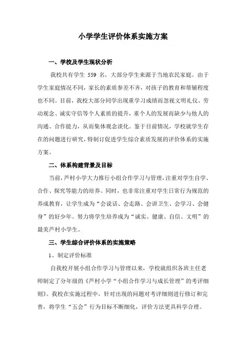 小学学生综合评价体系实施方案