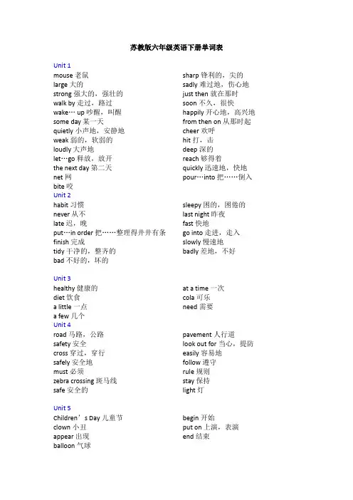 (完整版)苏教版六年级英语下册单词表