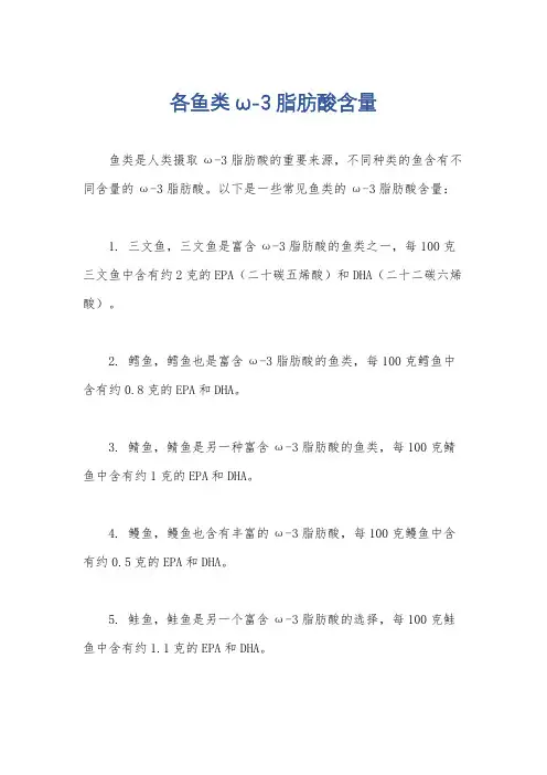 各鱼类ω-3脂肪酸含量