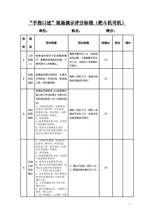 手指口述现场演示评分标准汇总