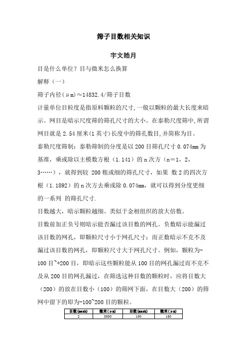 标准筛孔径与目数