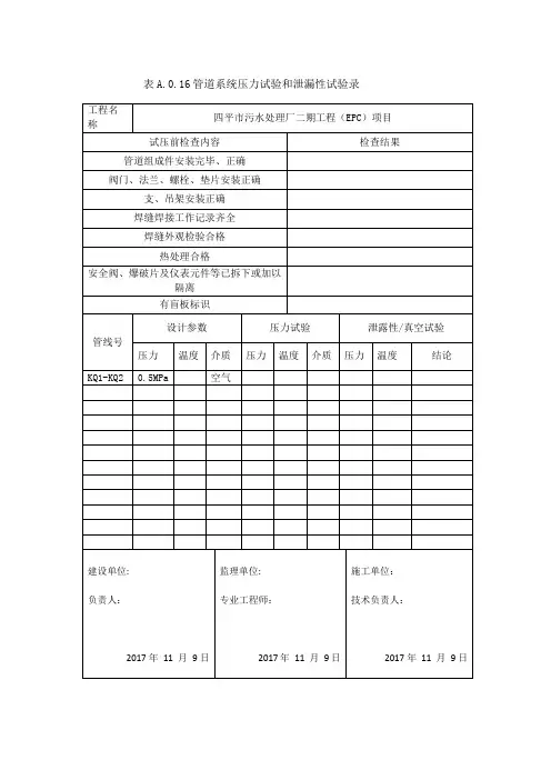 气压试验记录