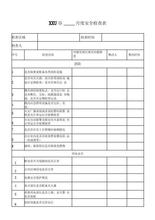 月度安全检查表