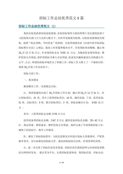 招标工作总结优秀范文6篇