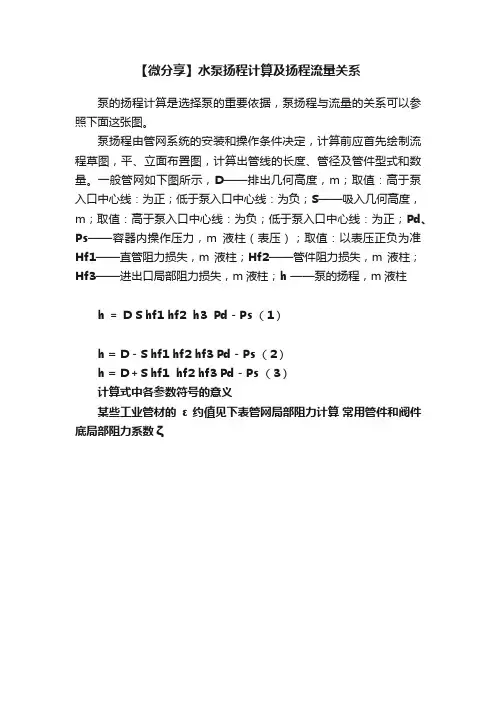 【微分享】水泵扬程计算及扬程流量关系