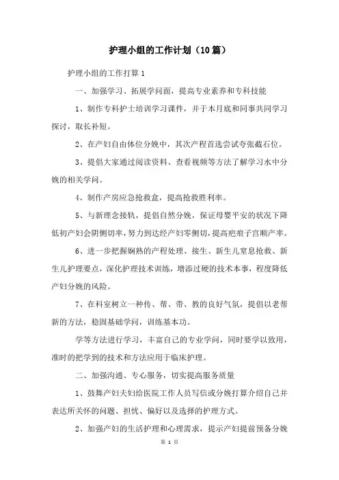 护理小组的工作计划(10篇)