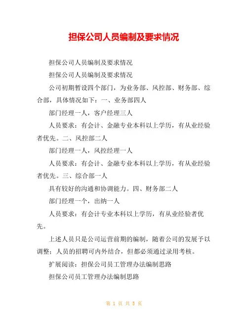 担保公司人员编制及要求情况