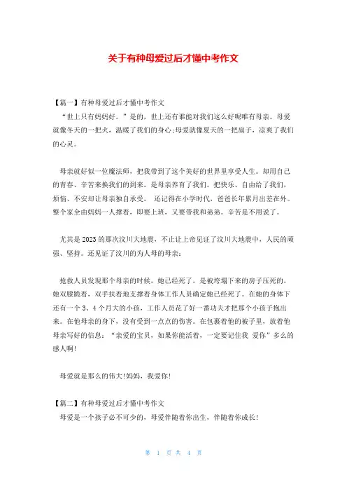 关于有种母爱过后才懂中考作文