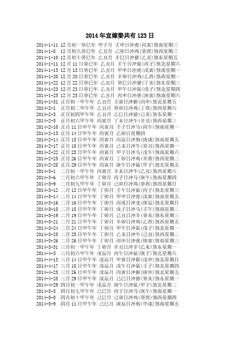 南京蓝贵婚庆为您整理2014年良辰吉日