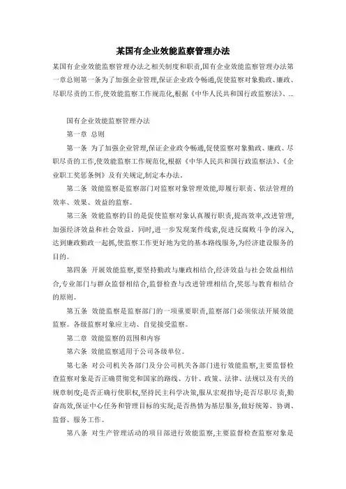 某国有企业效能监察管理办法