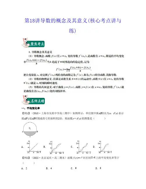 2022上海高二数学满分攻略(沪教版2020第一册)第18讲导数的概念及其意义(核心考点讲与练)练习