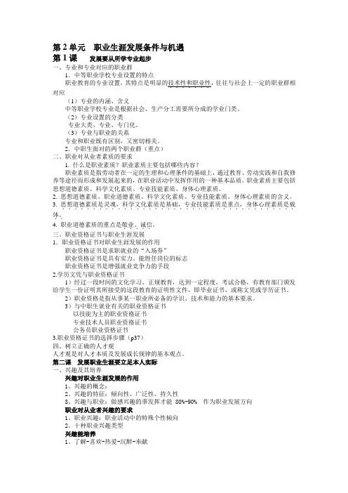 职业生涯规划第二单元复习要点