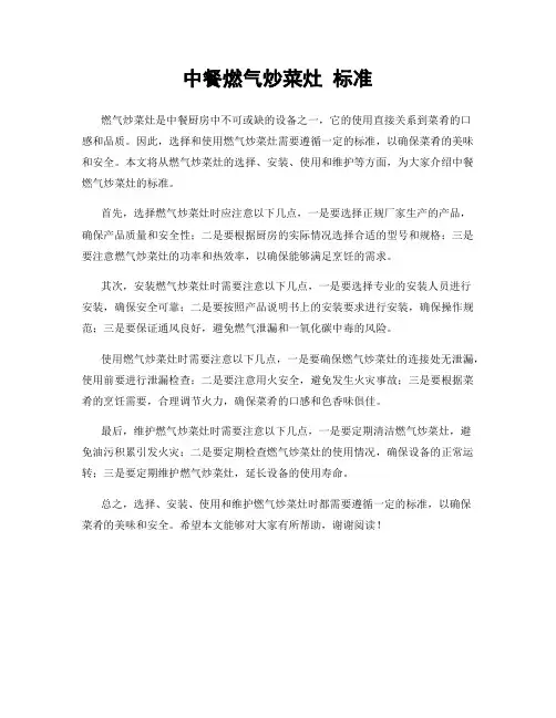 中餐燃气炒菜灶 标准